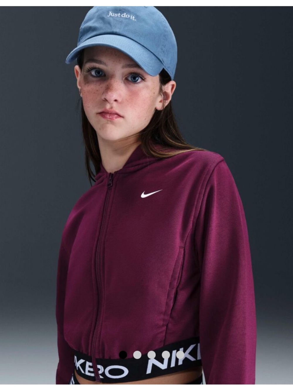 Nike Pro Fleece Jacket Girls Sz M Purple Bordeaux Full Zip Athletic Hood Cropped